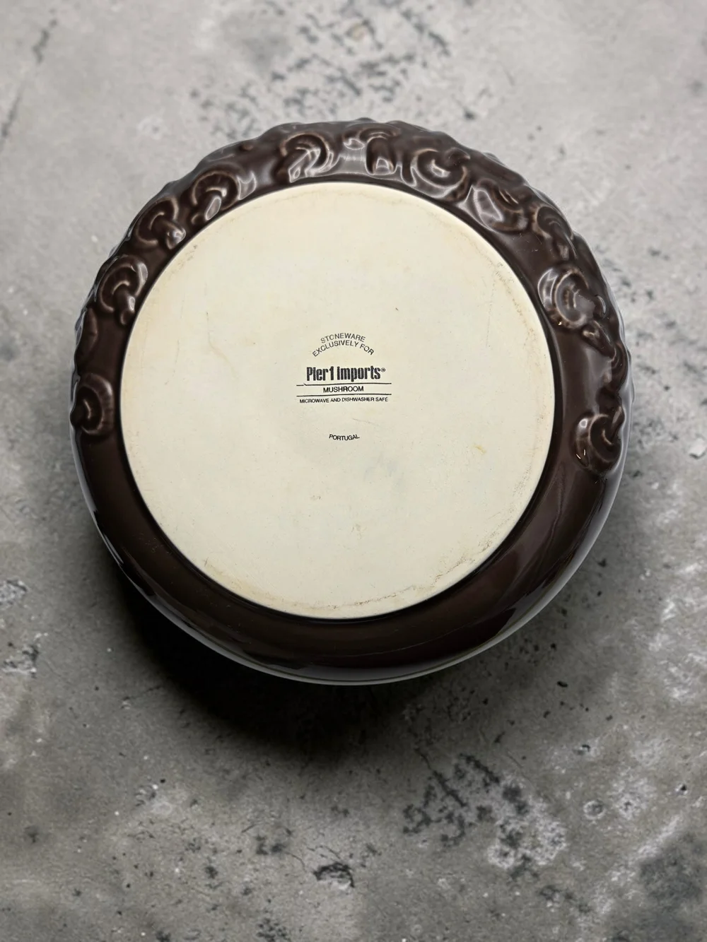 Pier 1 Imports Mushroom Stoneware Bowl Portugal Brown Embossed 8.5